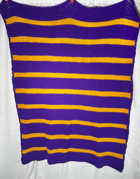 Afghan- 47” x 58” - Purple and Orange- Hand Crochet Blanket