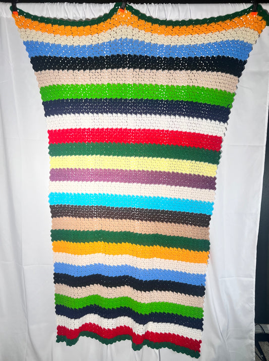 Afghan- multi color striped- 45”x 62”- hand made - Crochet- Blanket