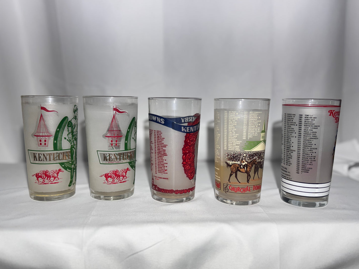 Vintage Kentucky Derby Souvenir Glass Collection – Lot of 5 (1969, 1982, 1985, 1988)