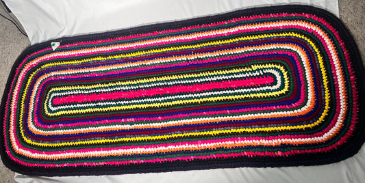 Vintage Handmade Braided Rug- 30” x 76” - Multicolor- floral back- oval area rug