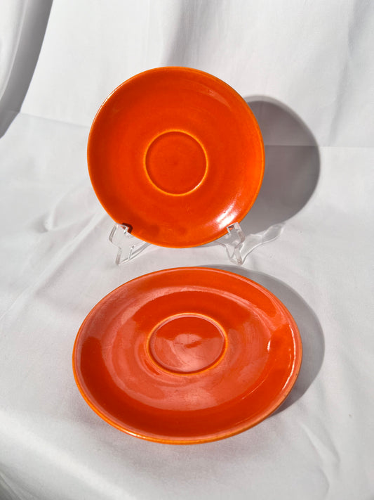 Bauer Pottery- vintage- orange- 6” tea cup plate - set of 2