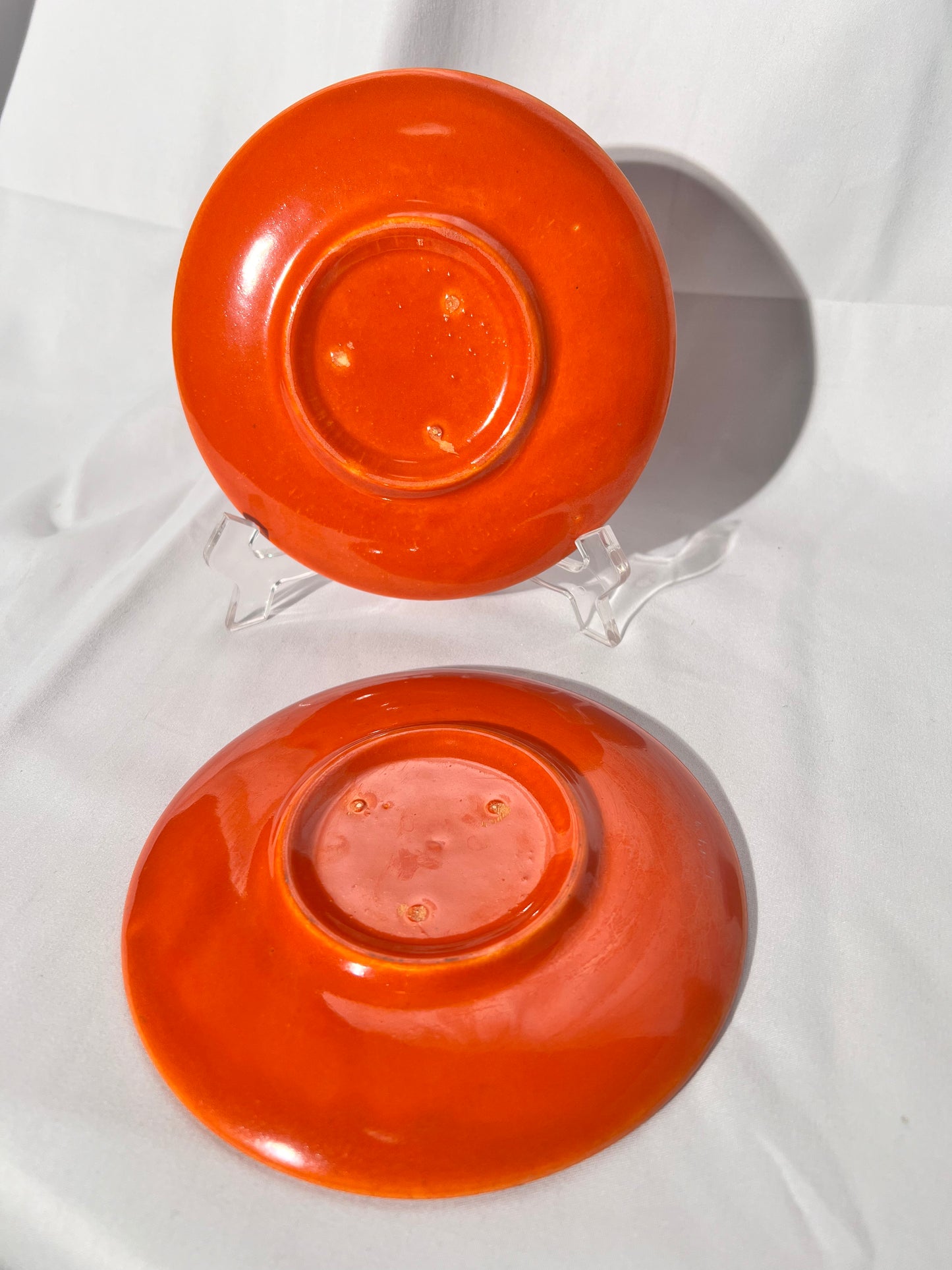 Bauer Pottery- vintage- orange- 6” tea cup plate - set of 2