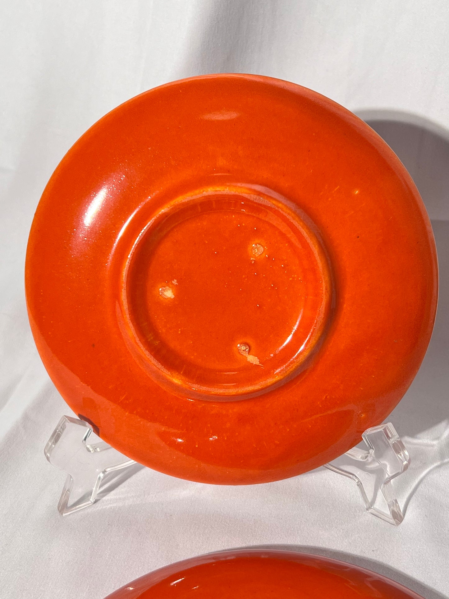 Bauer Pottery- vintage- orange- 6” tea cup plate - set of 2