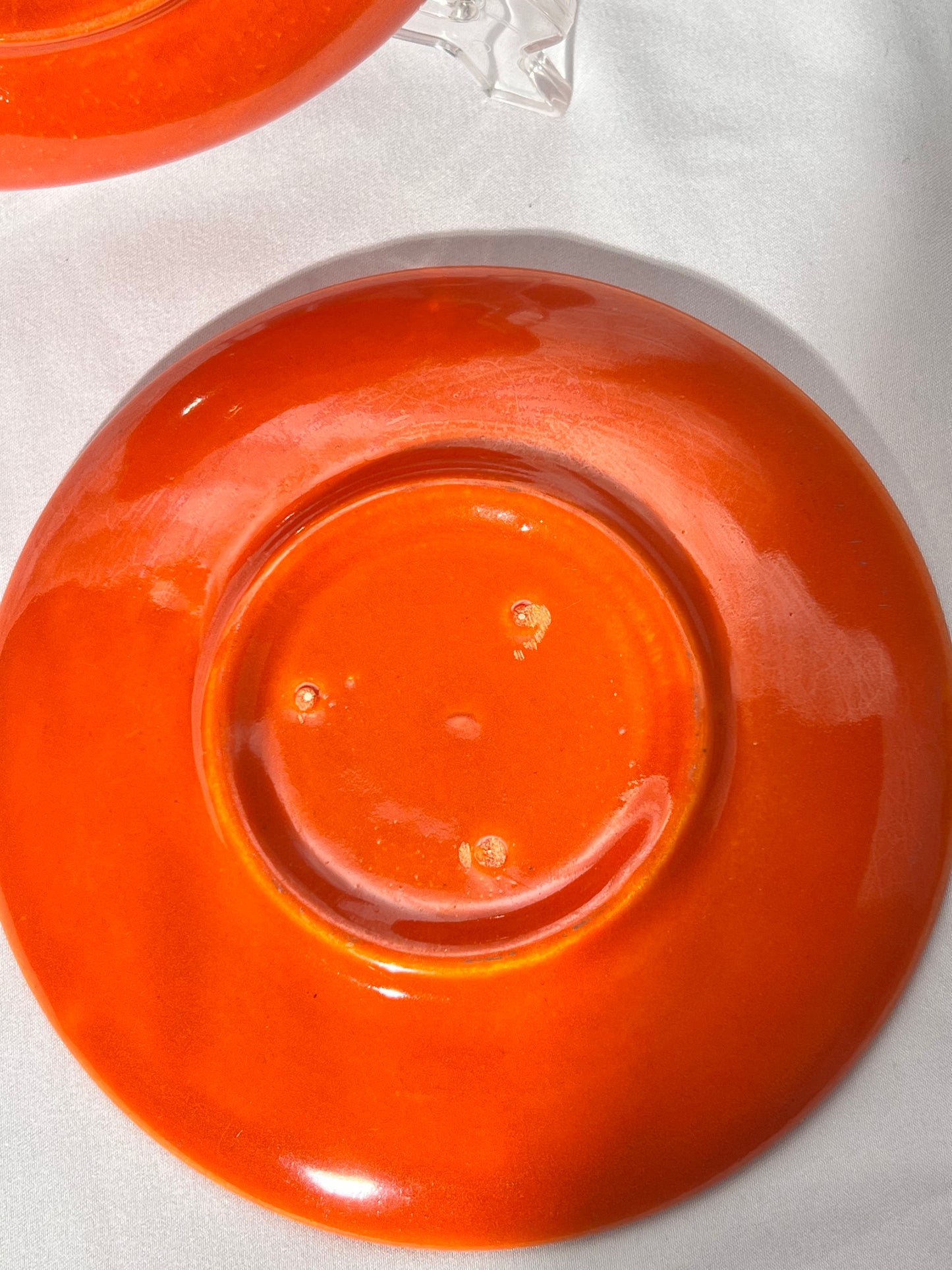 Bauer Pottery- vintage- orange- 6” tea cup plate - set of 2