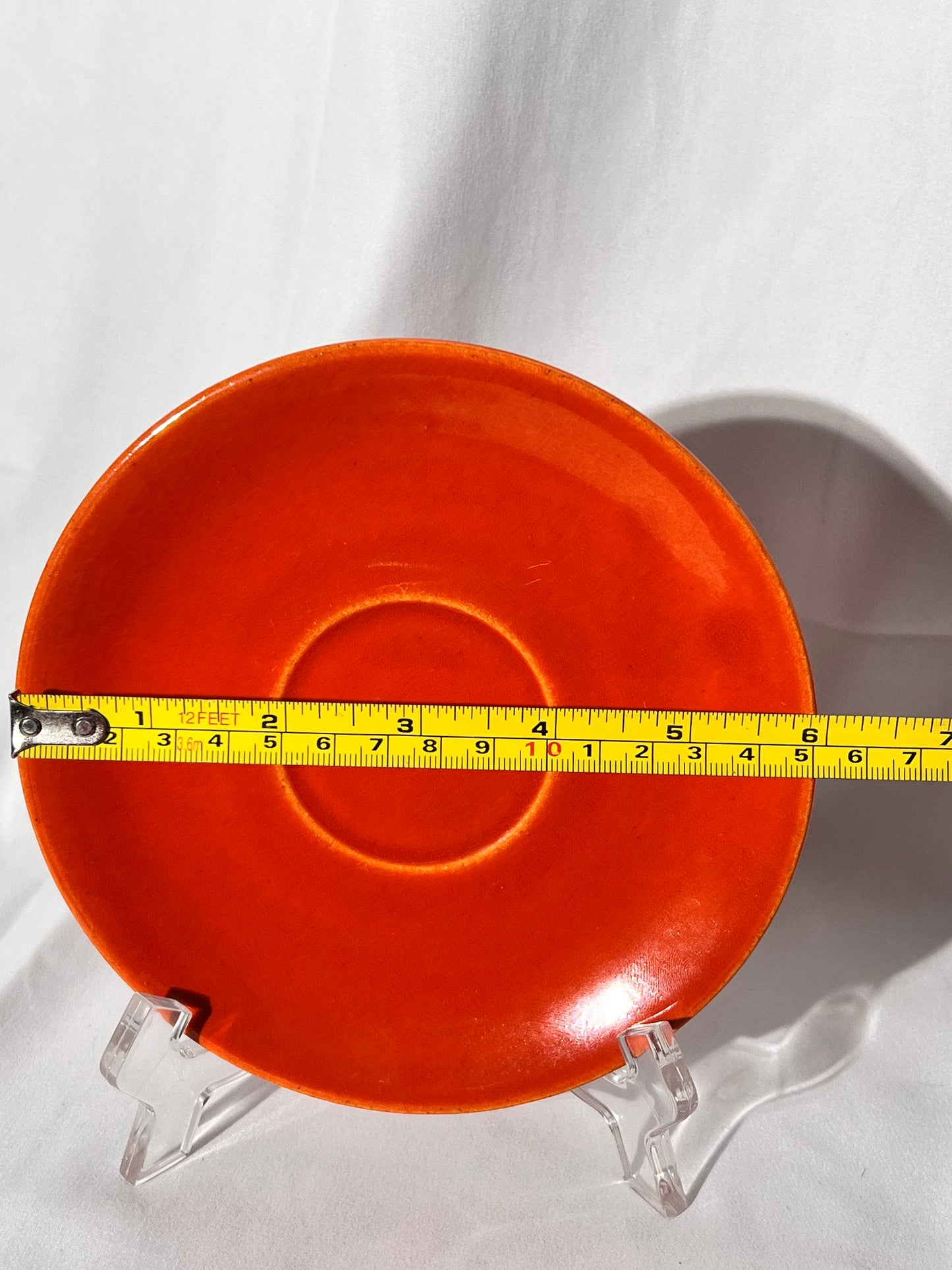 Bauer Pottery- vintage- orange- 6” tea cup plate - set of 2