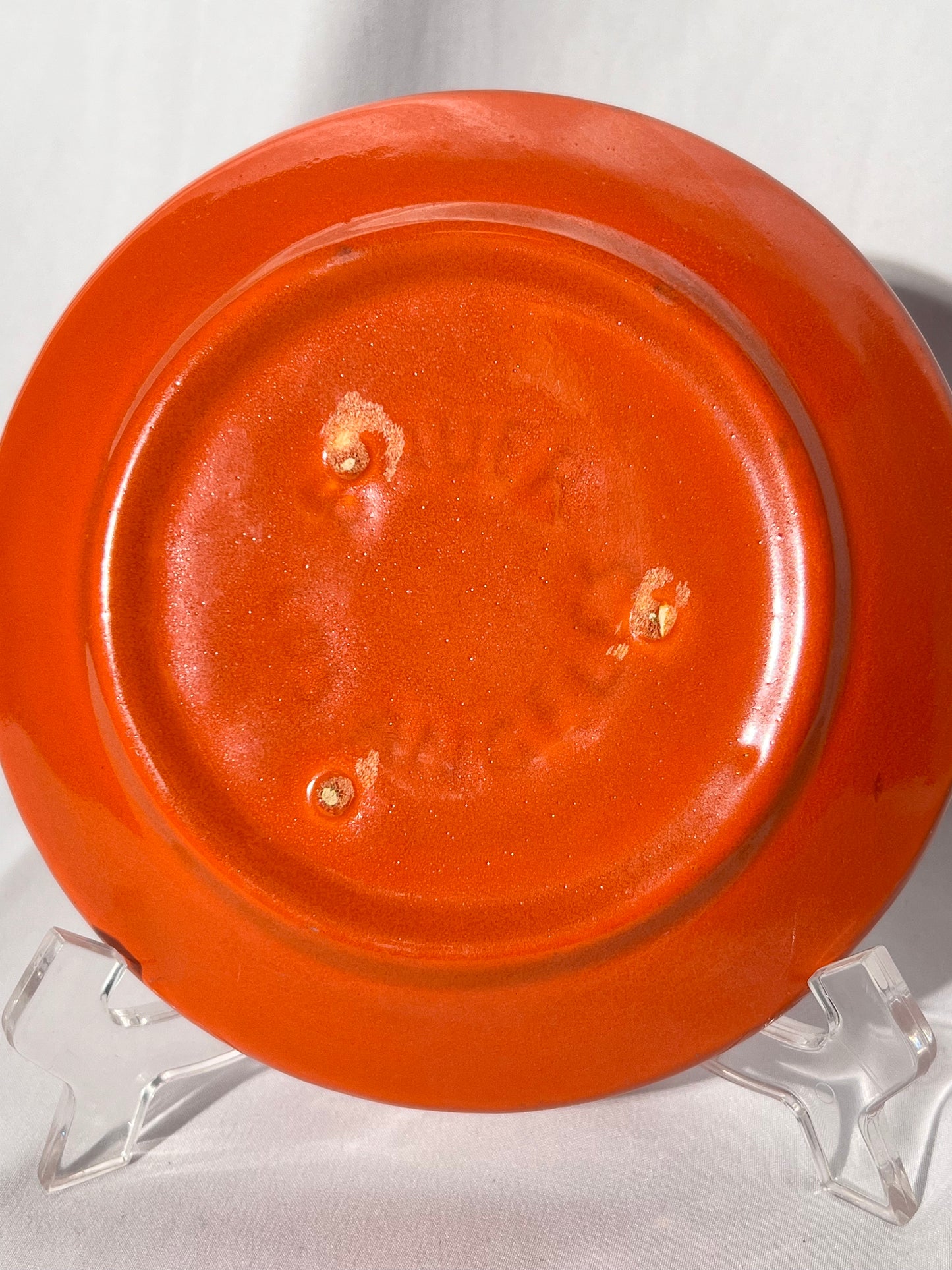 Bauer Pottery- Los Angeles - vintage- orange- 6” tea dessert plate - Ring ware - 3 rings