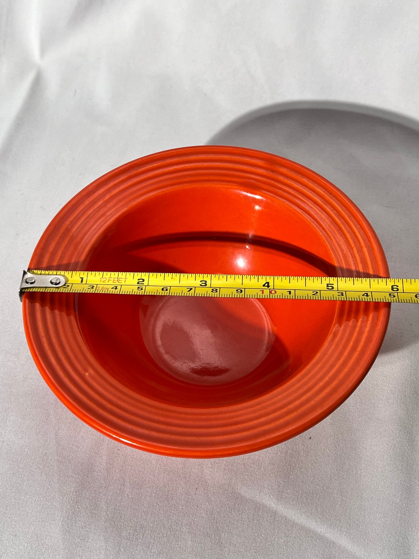 Bauer Pottery- Los Angeles - vintage- orange- 6” Bowl - Ring ware - 5 rings