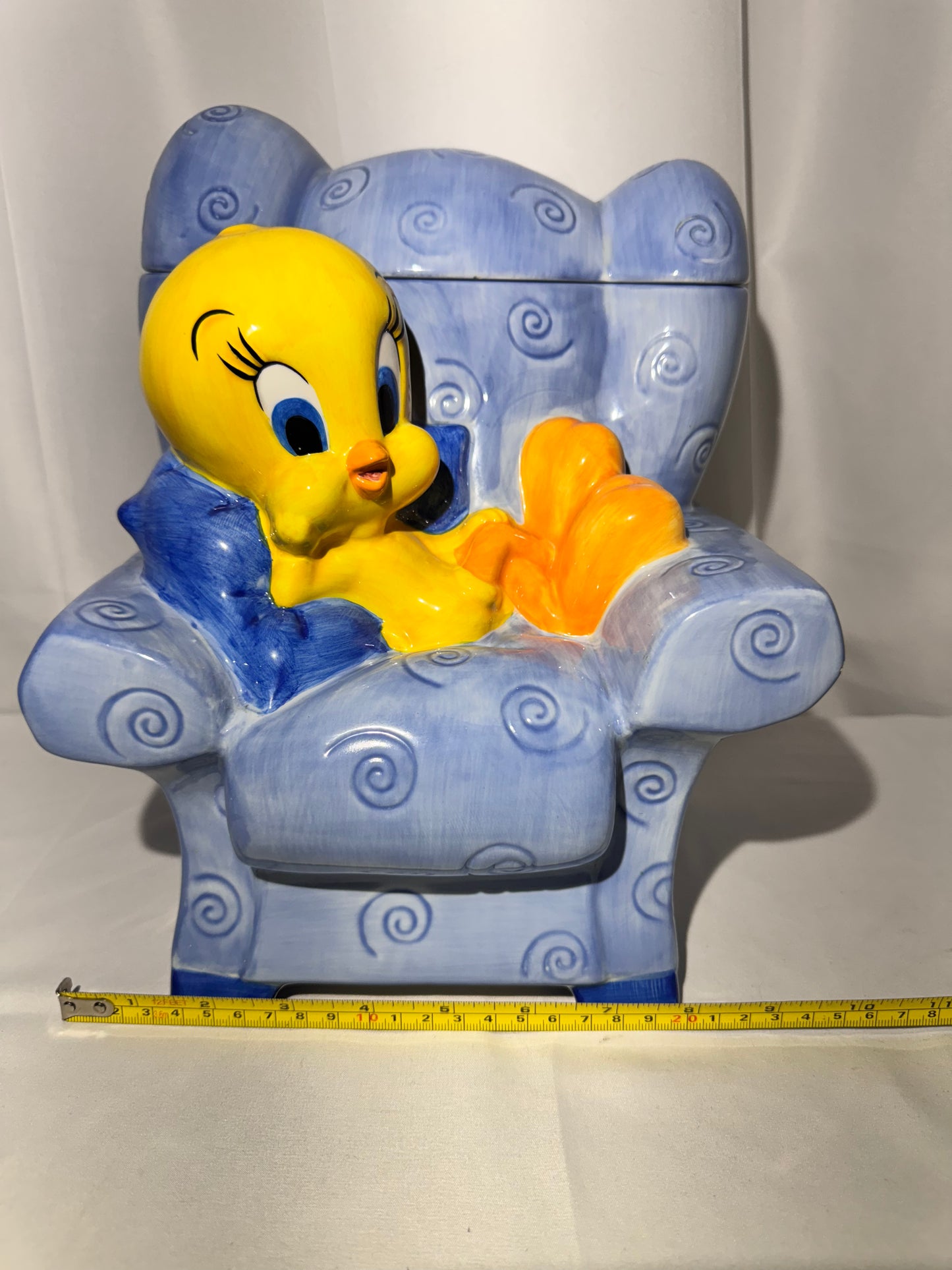 Tweety Bird- Cookie Jar - Warner Brothers- Looney Tunes -1999- Relaxing in blue chair