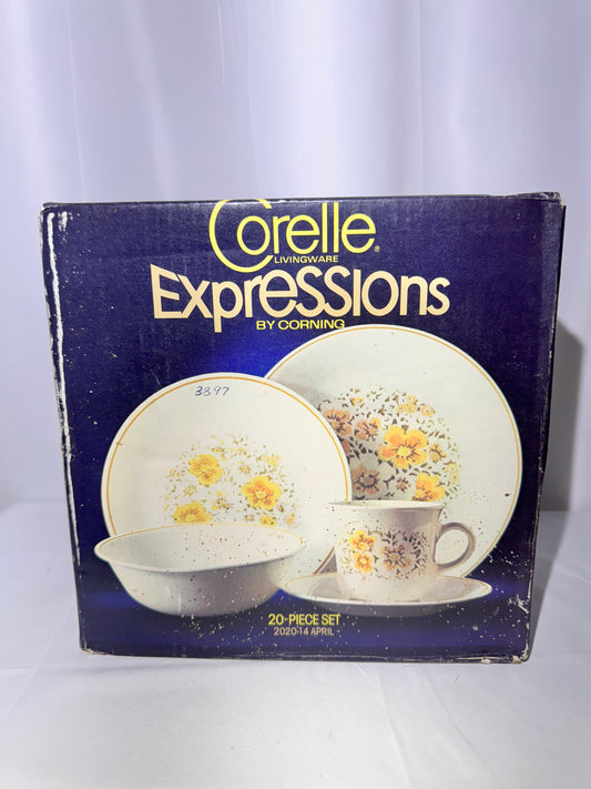Corelle by Corning - April- 20 piece set - 2020-14 - set consist of for each large plates, medium plates, 18 ounce bowls, cups and saucers- unopened Box
