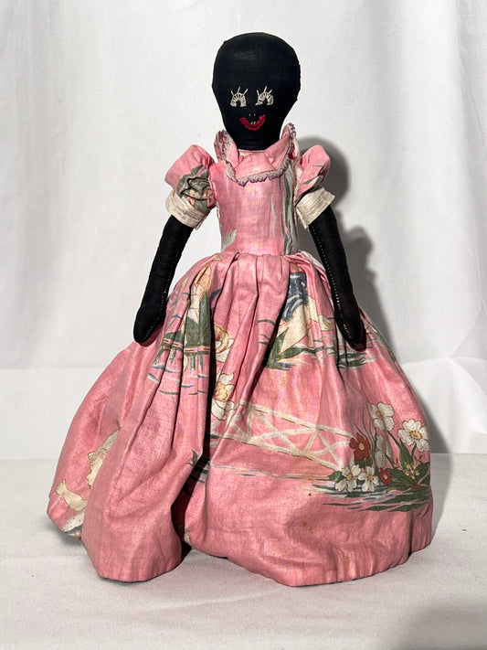 Antique Topsy turvy doll - 12” hand made - Africa American with pink dress flipped redhead in blue dress