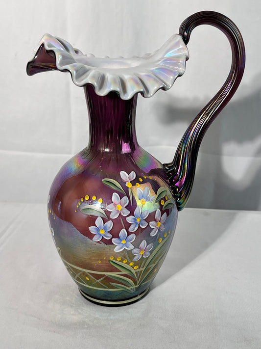 Fenton- 10” pitcher - Iridescent glass-find by Frank M Fenton & Bill Danton - hand painted
