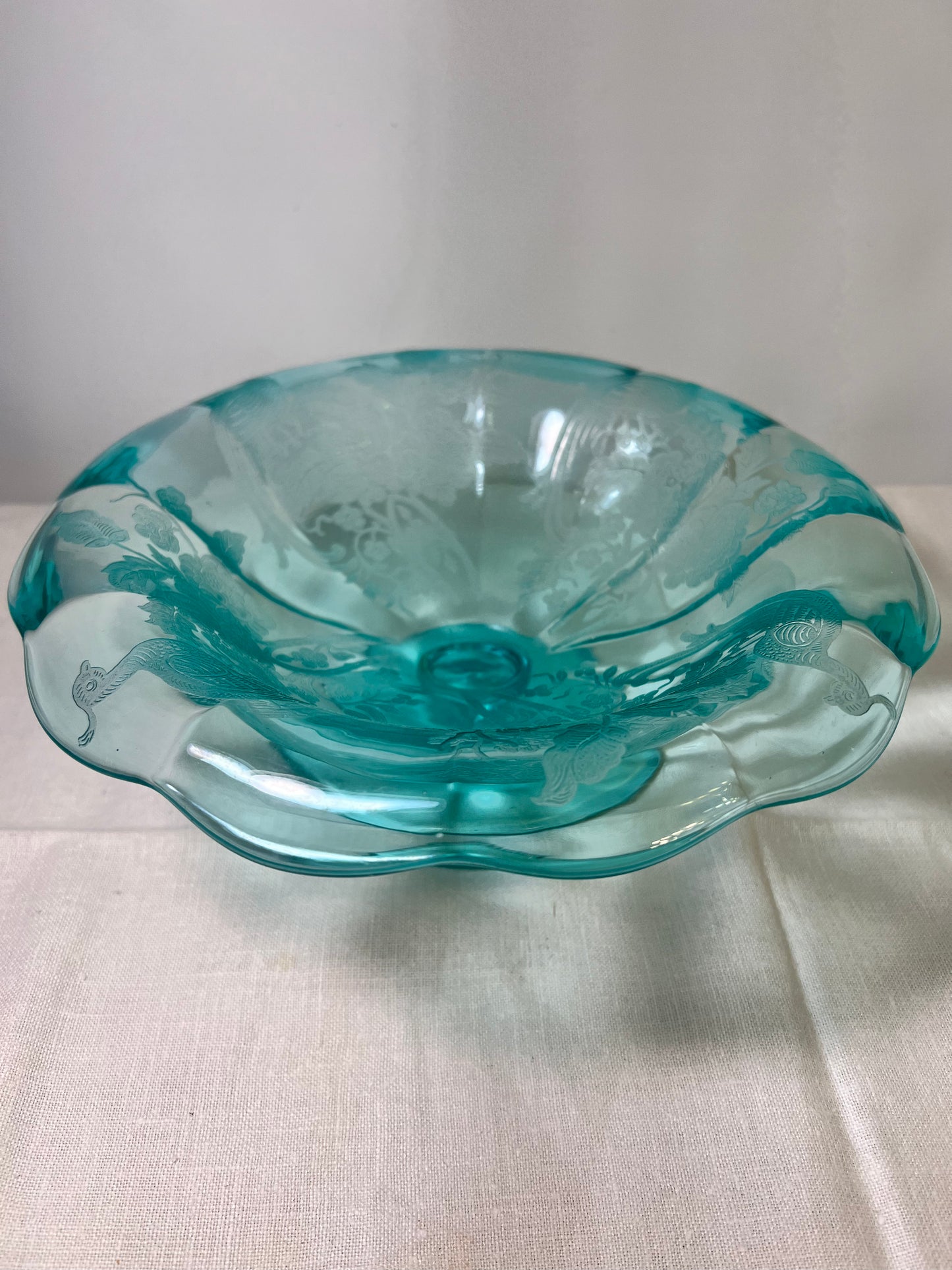 Uranium-Peacock & Rose Bowl-Paden City Glass