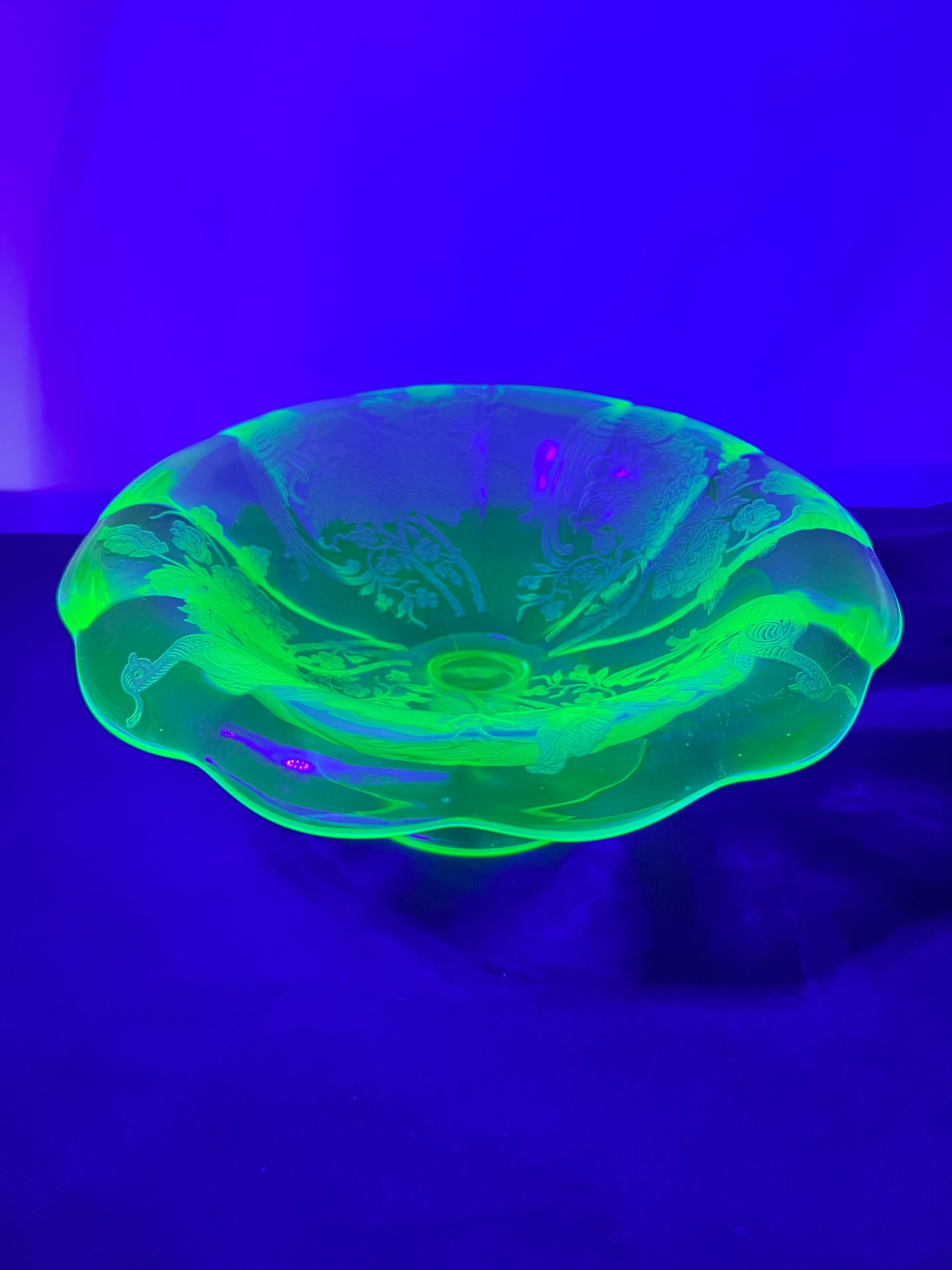 Uranium-Peacock & Rose Bowl-Paden City Glass