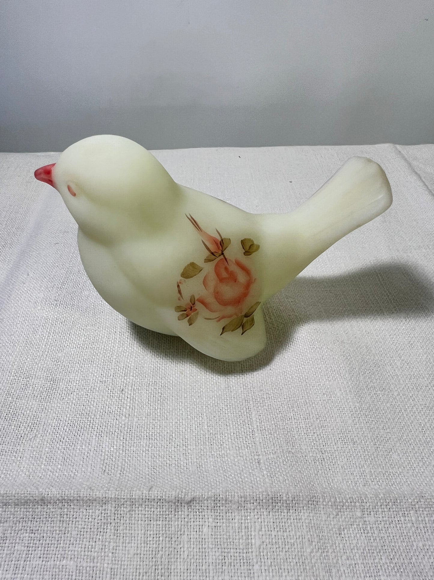 Uranium- Burmese Satin- Hand painted-Signed-Bird- Rose pattern