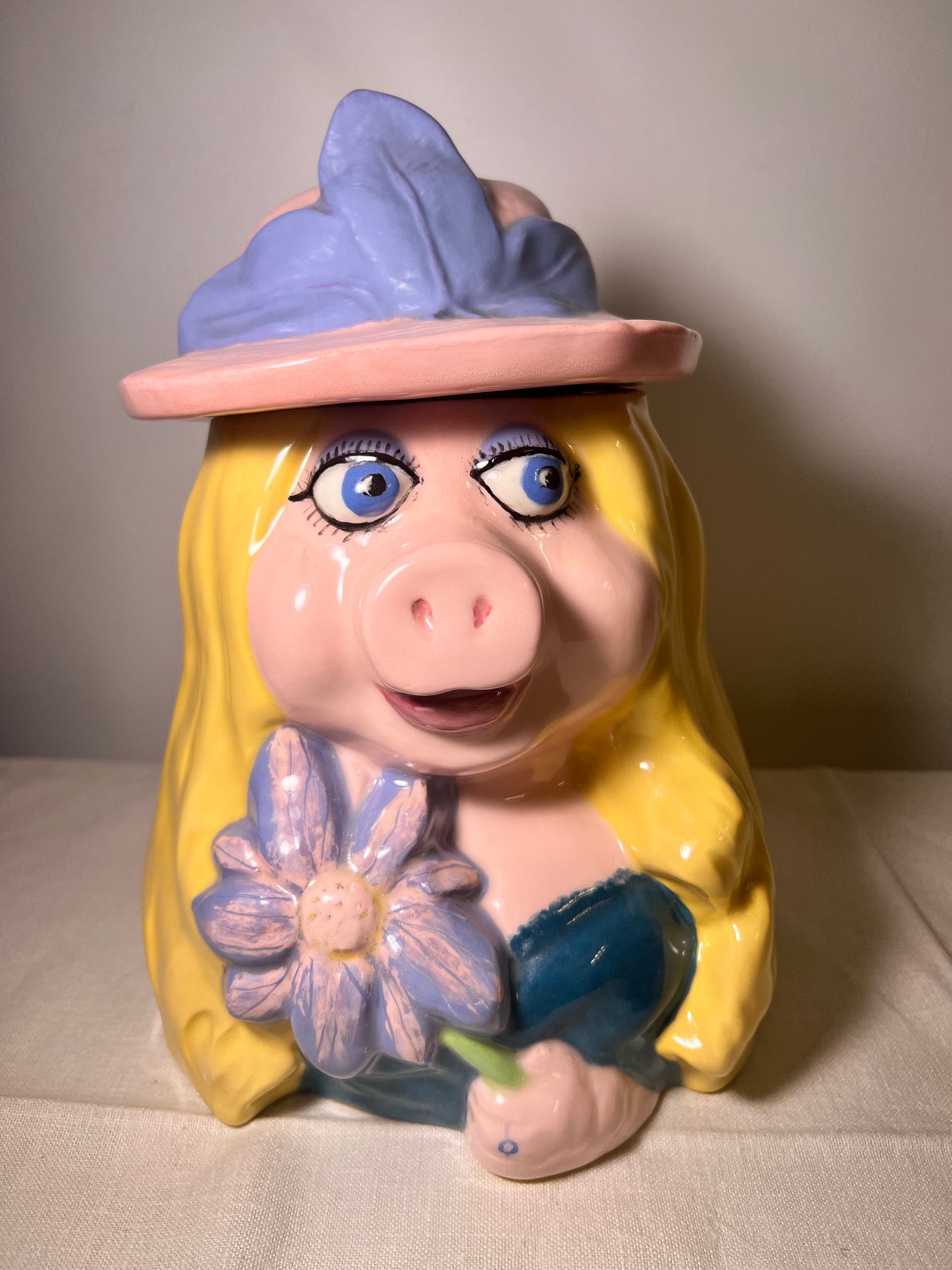 Miss Piggy- Pink Hat & Flower- Cookie Jar