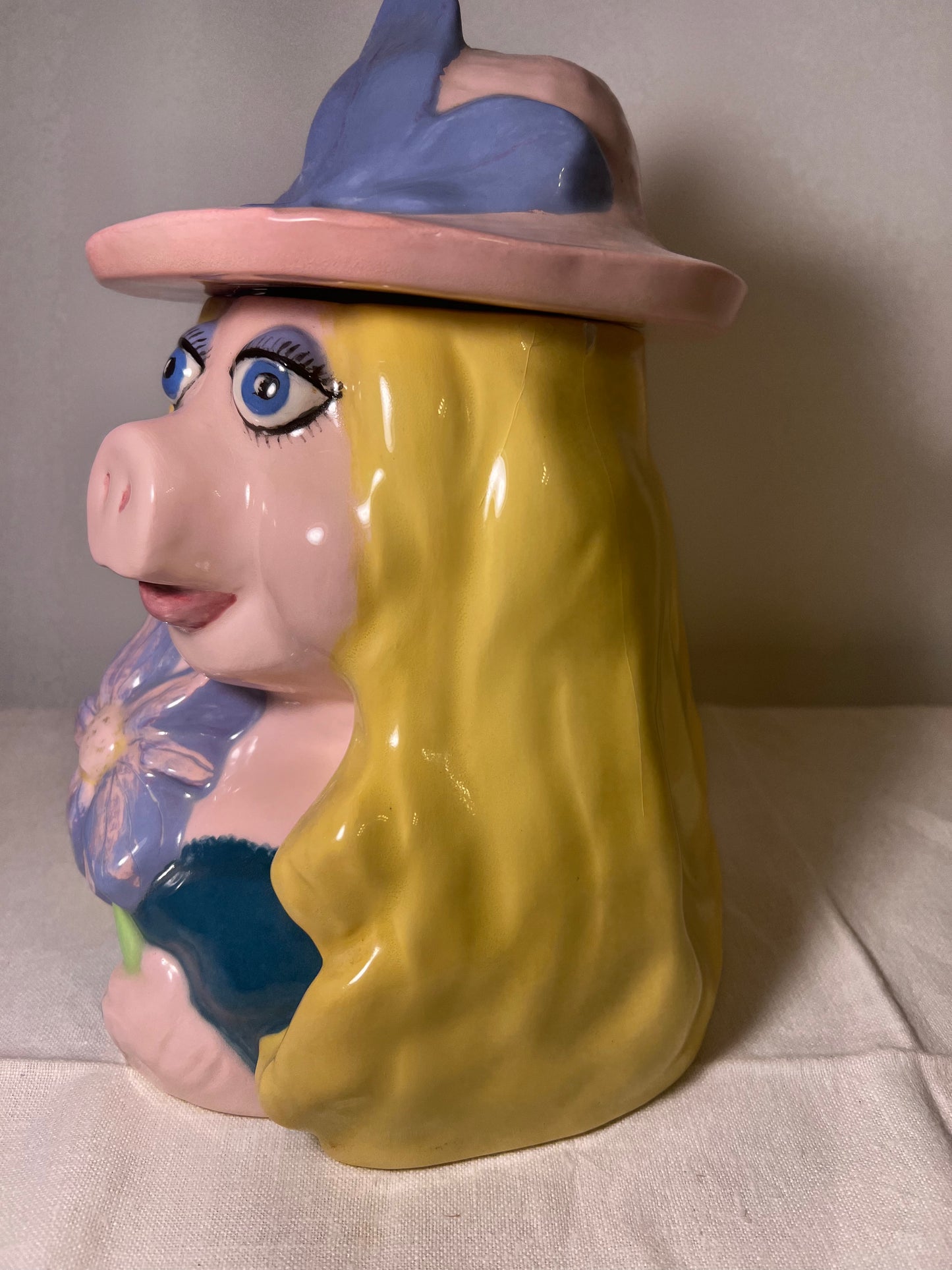 Miss Piggy- Pink Hat & Flower- Cookie Jar