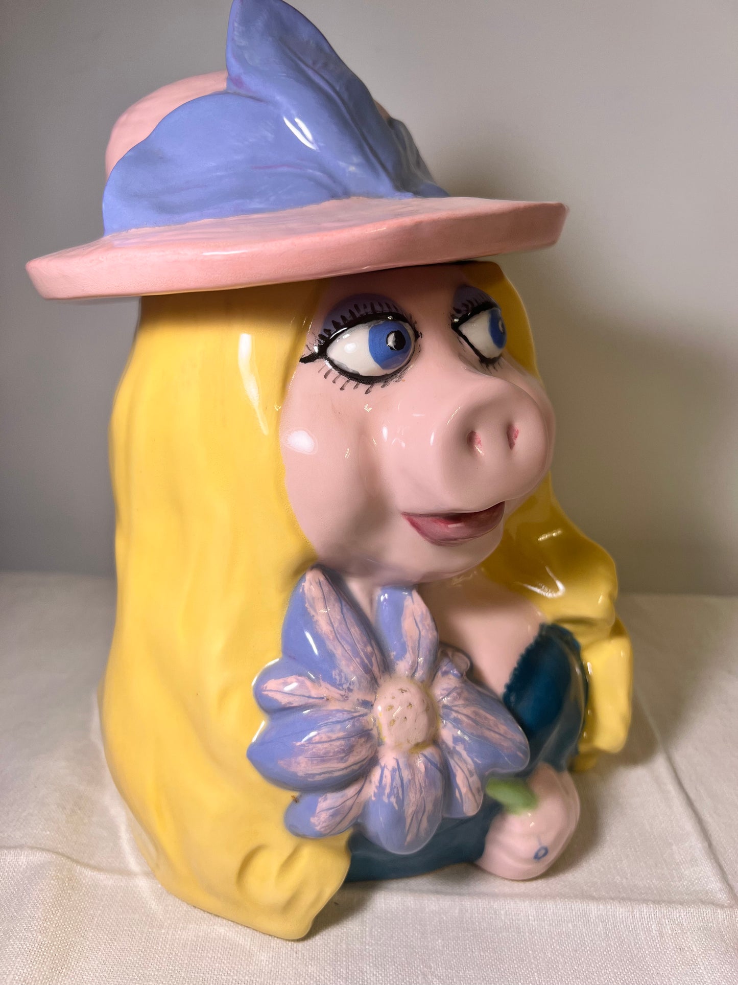 Miss Piggy- Pink Hat & Flower- Cookie Jar