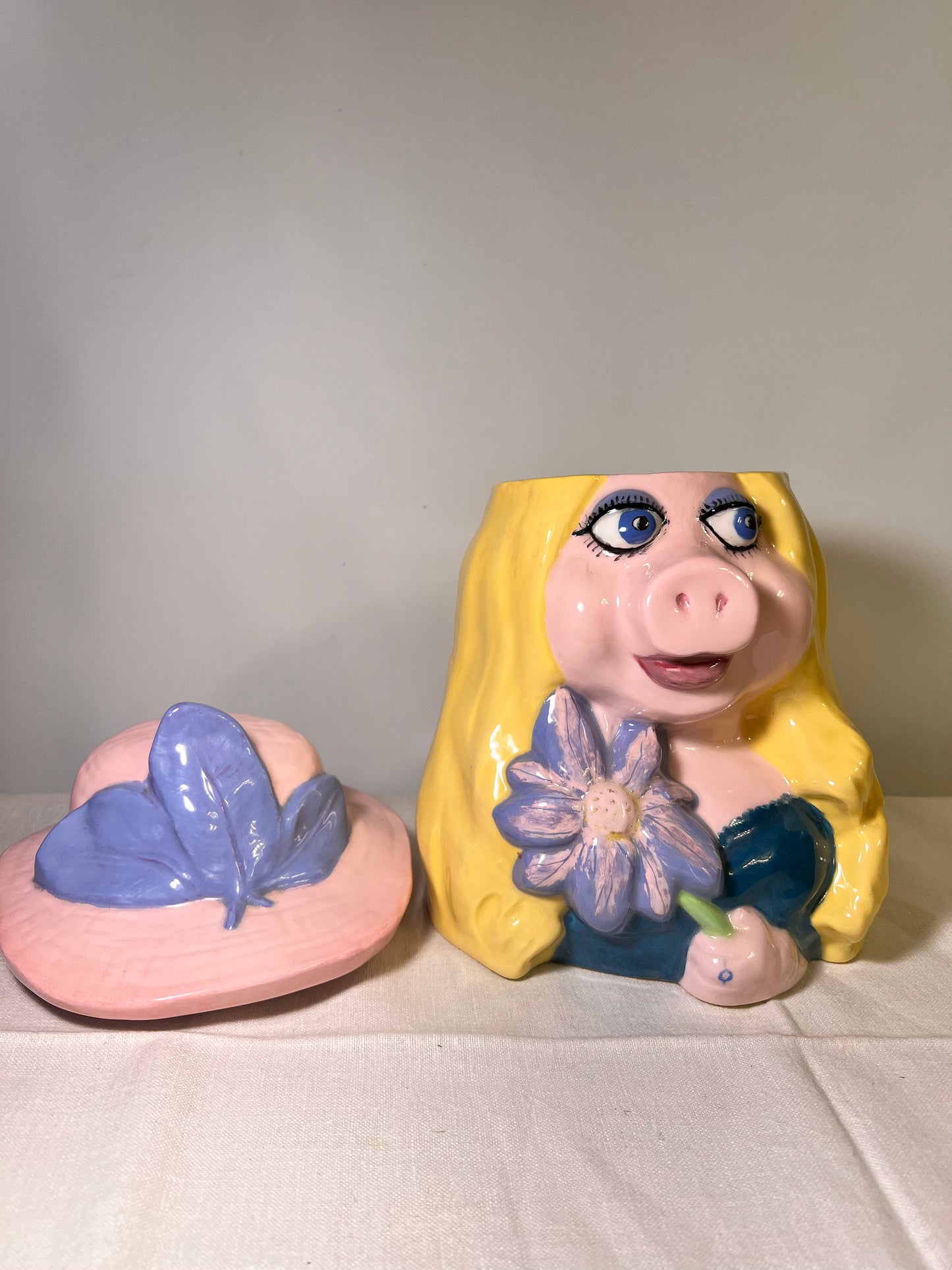 Miss Piggy- Pink Hat & Flower- Cookie Jar