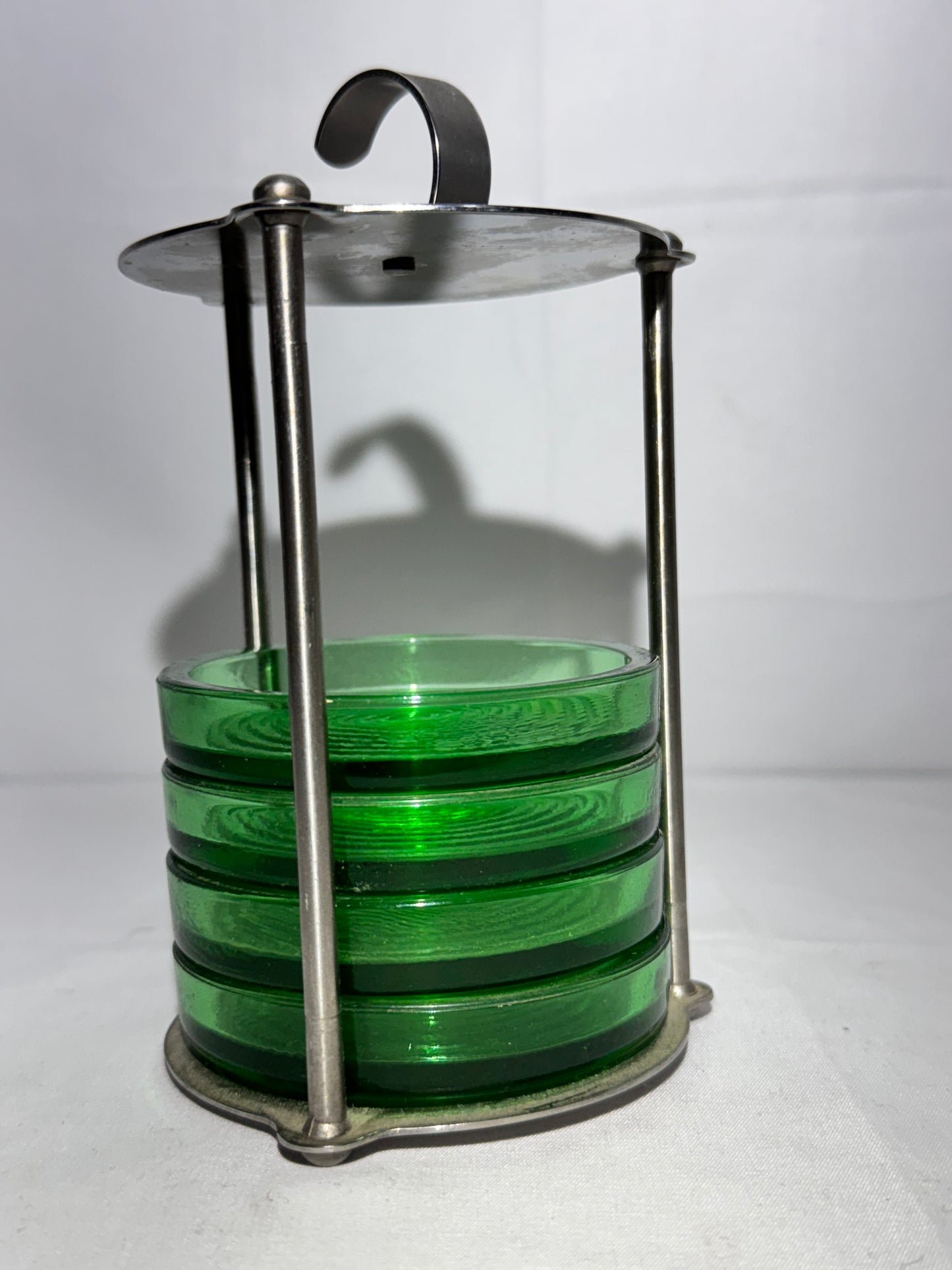 4 coasters with metal stand - Green glass- portable