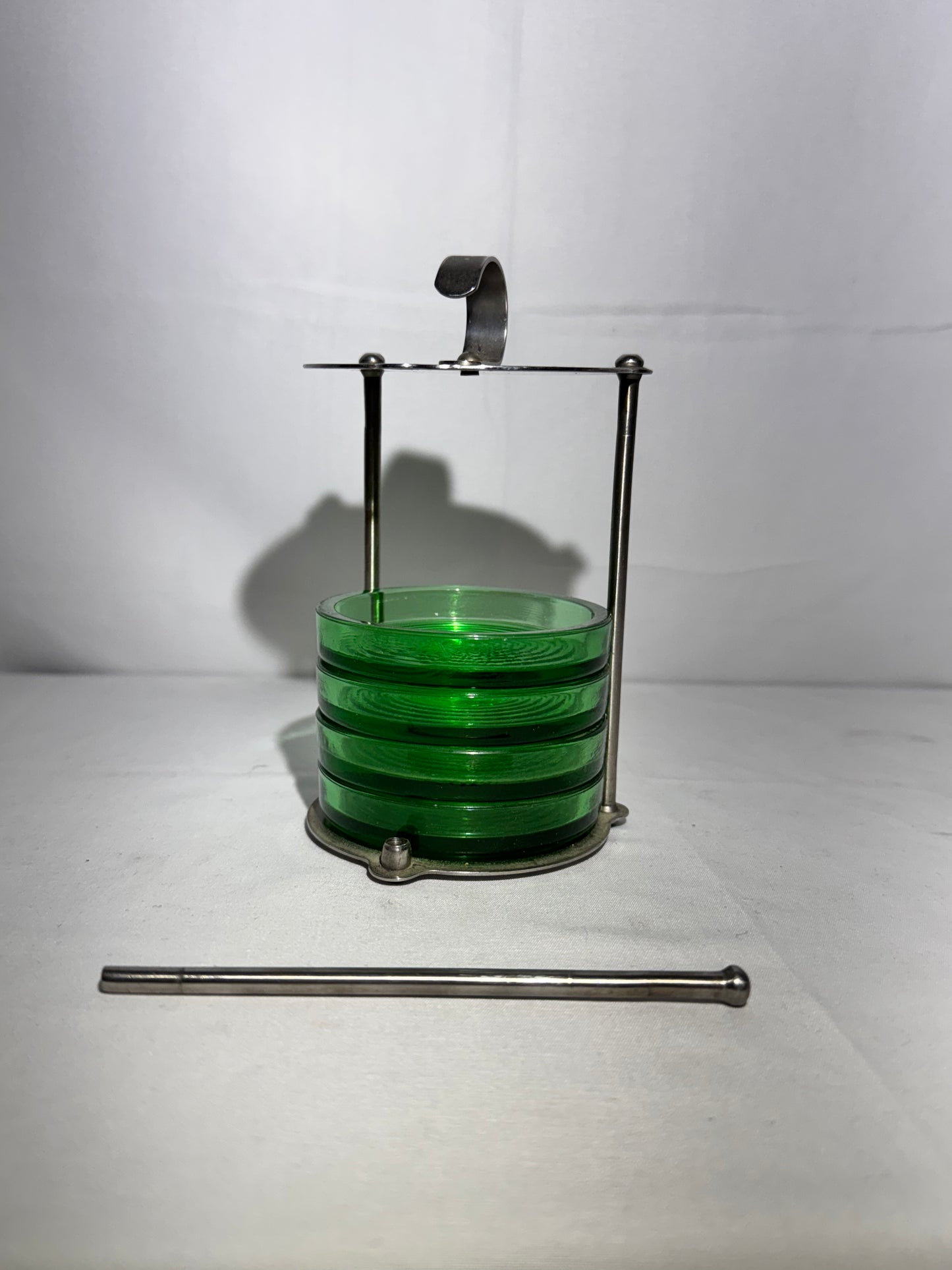4 coasters with metal stand - Green glass- portable