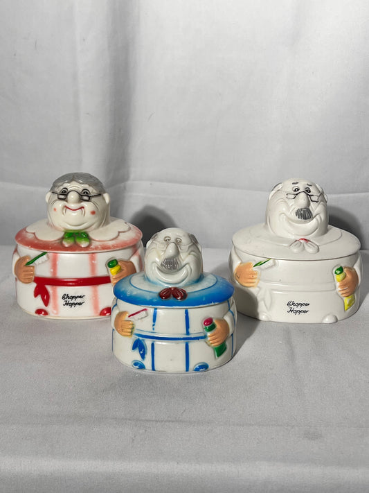 Vintage 1970s-set of 3 chopper hopper - plastic denture holders