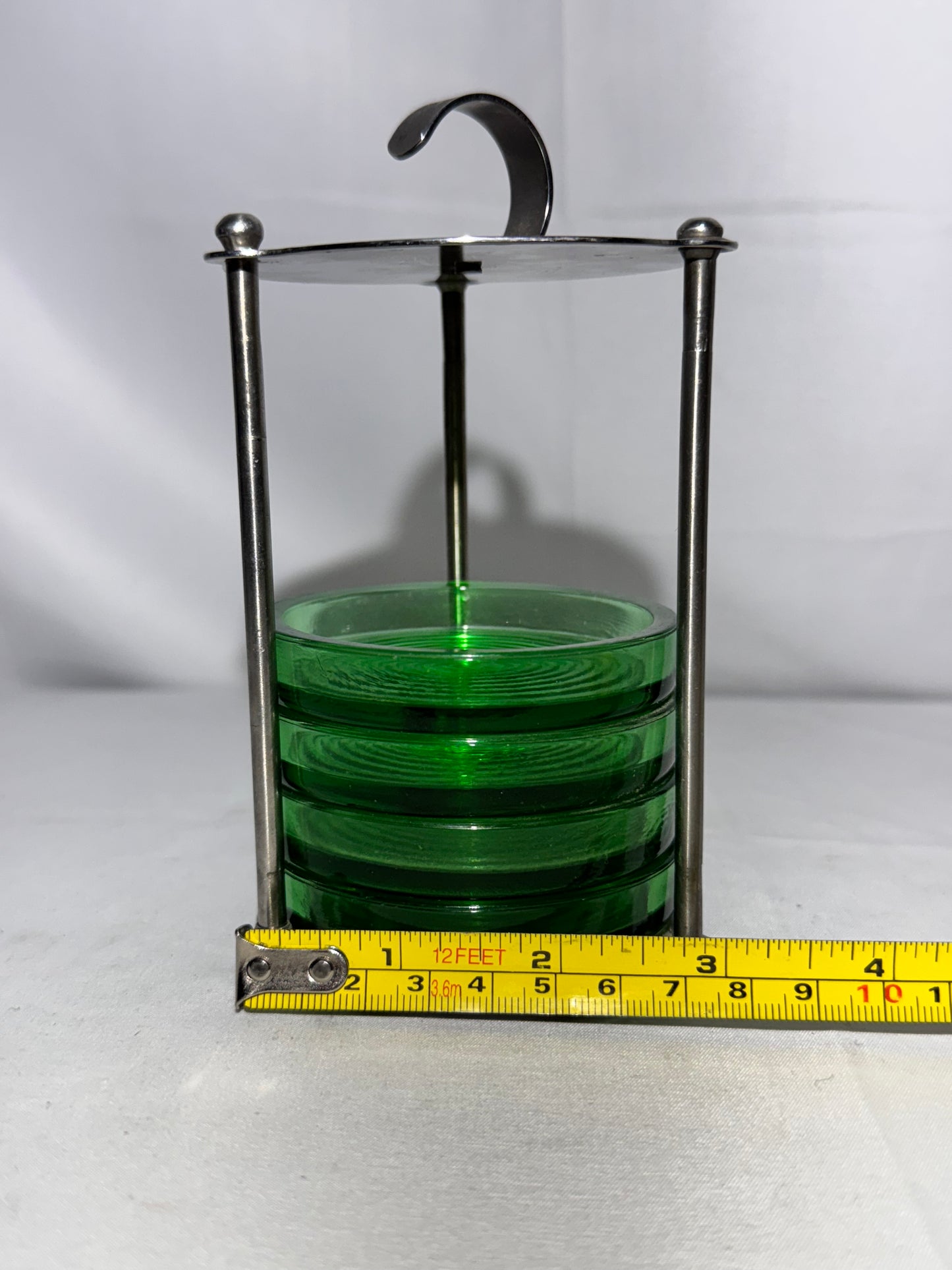 4 coasters with metal stand - Green glass- portable