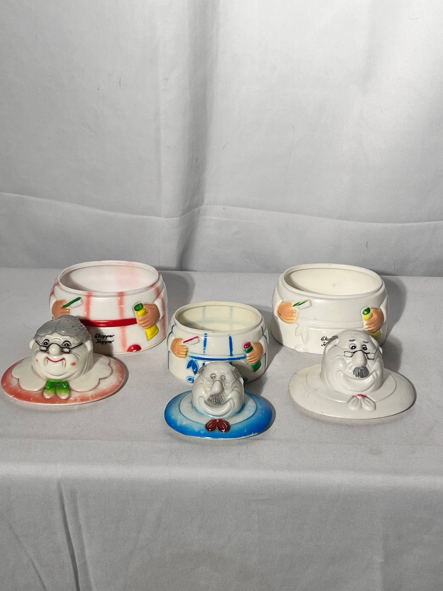 Vintage 1970s-set of 3 chopper hopper - plastic denture holders