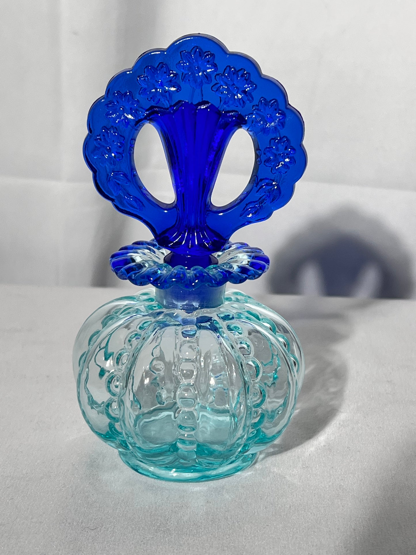 Fenton- 6” glass perfume bottle-aqua and cobalt blue