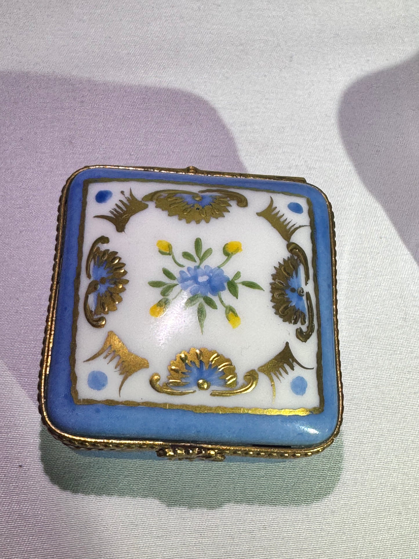 Set of 2 Limoges France Hand-Painted Porcelain Trinket Boxes – Blue, White & Gold