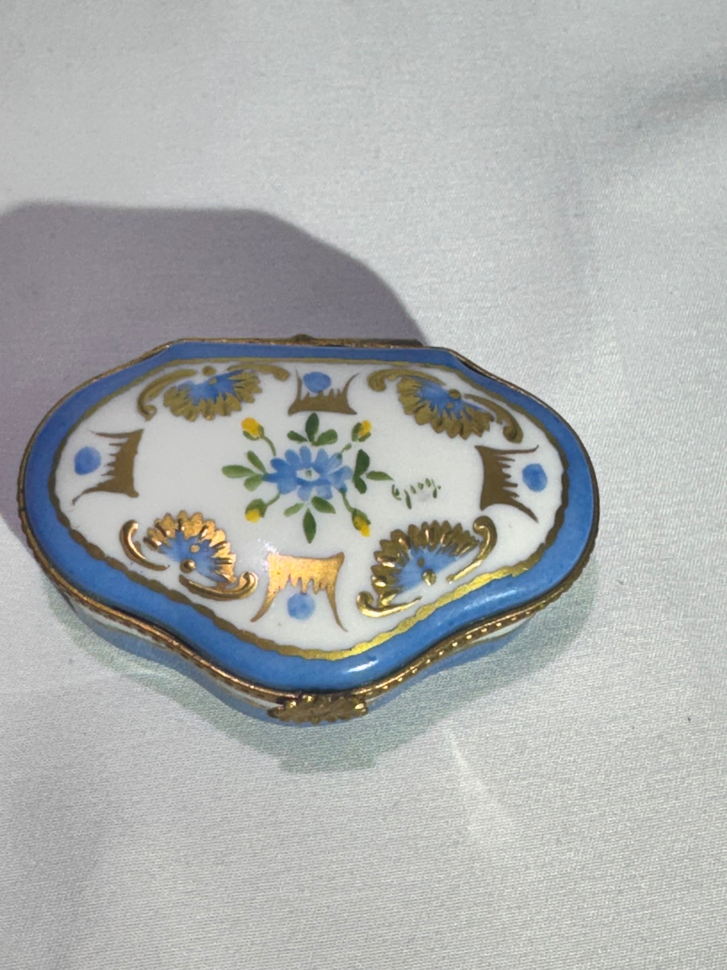 Set of 2 Limoges France Hand-Painted Porcelain Trinket Boxes – Blue, White & Gold