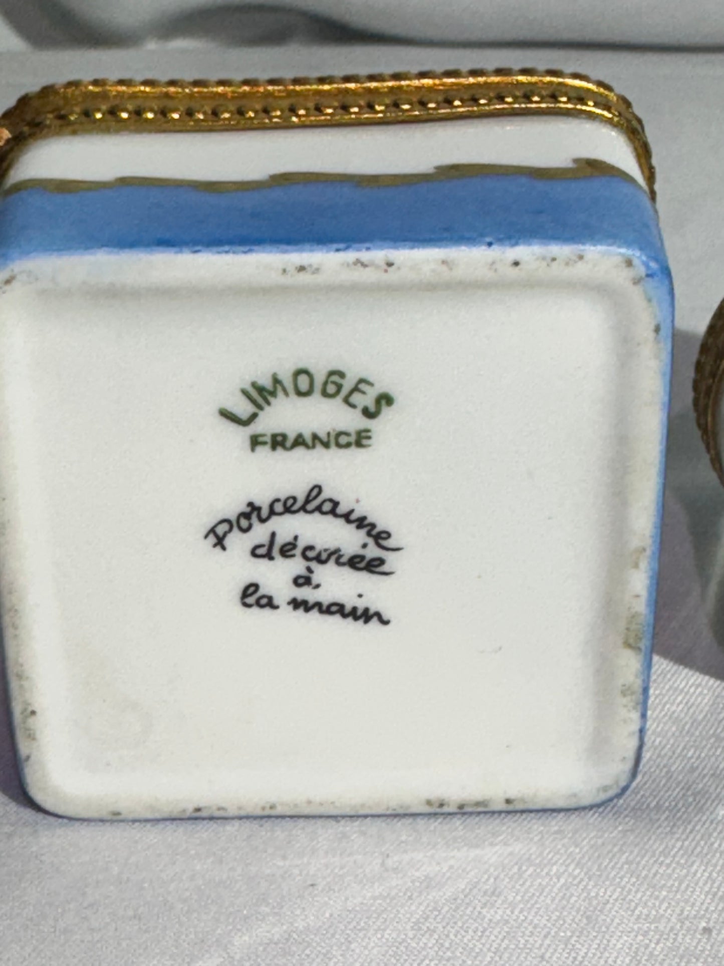 Set of 2 Limoges France Hand-Painted Porcelain Trinket Boxes – Blue, White & Gold