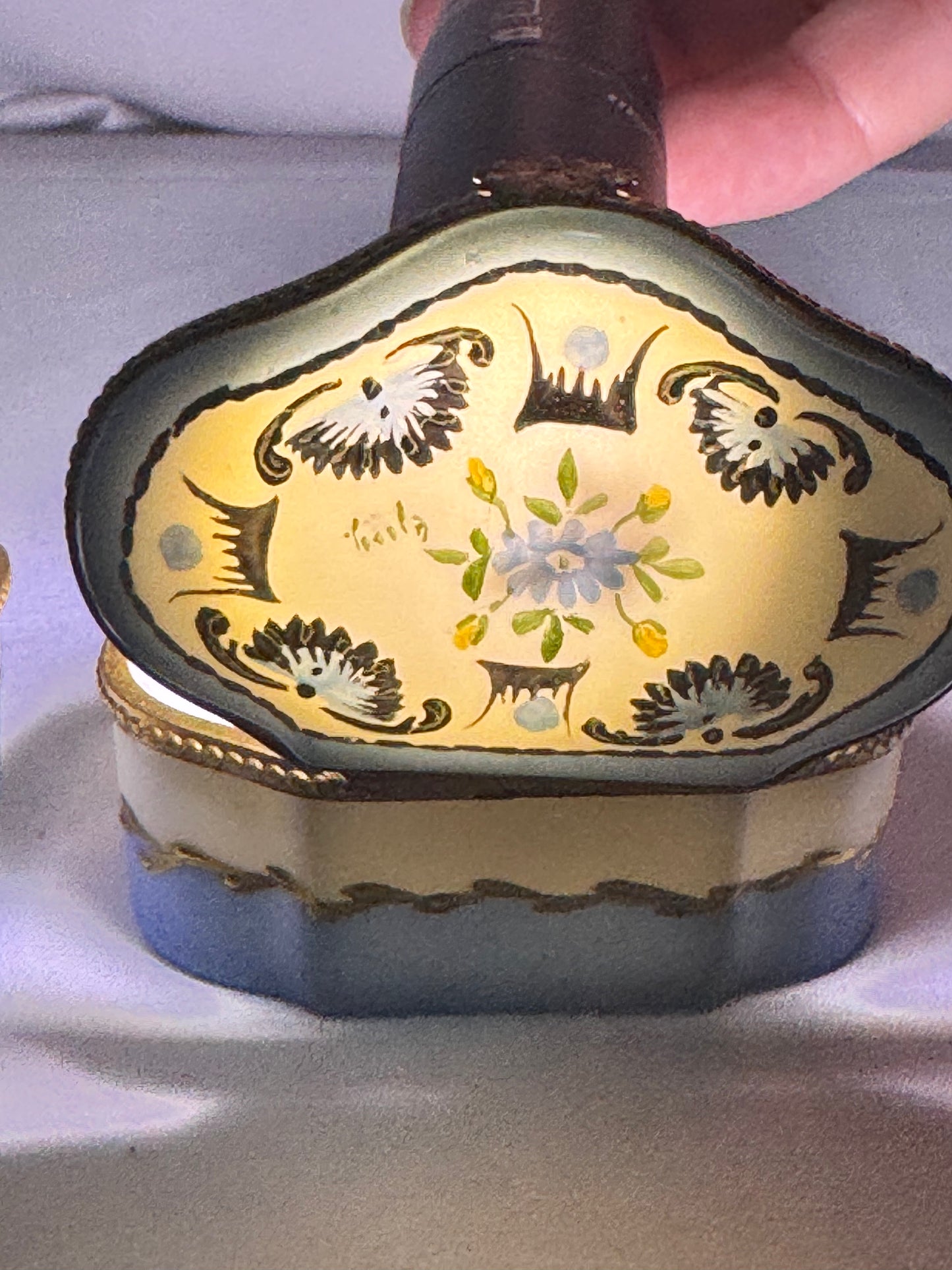 Set of 2 Limoges France Hand-Painted Porcelain Trinket Boxes – Blue, White & Gold