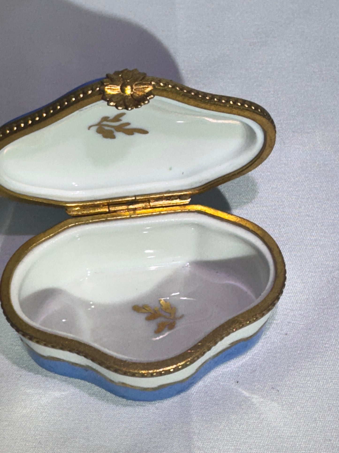 Set of 2 Limoges France Hand-Painted Porcelain Trinket Boxes – Blue, White & Gold