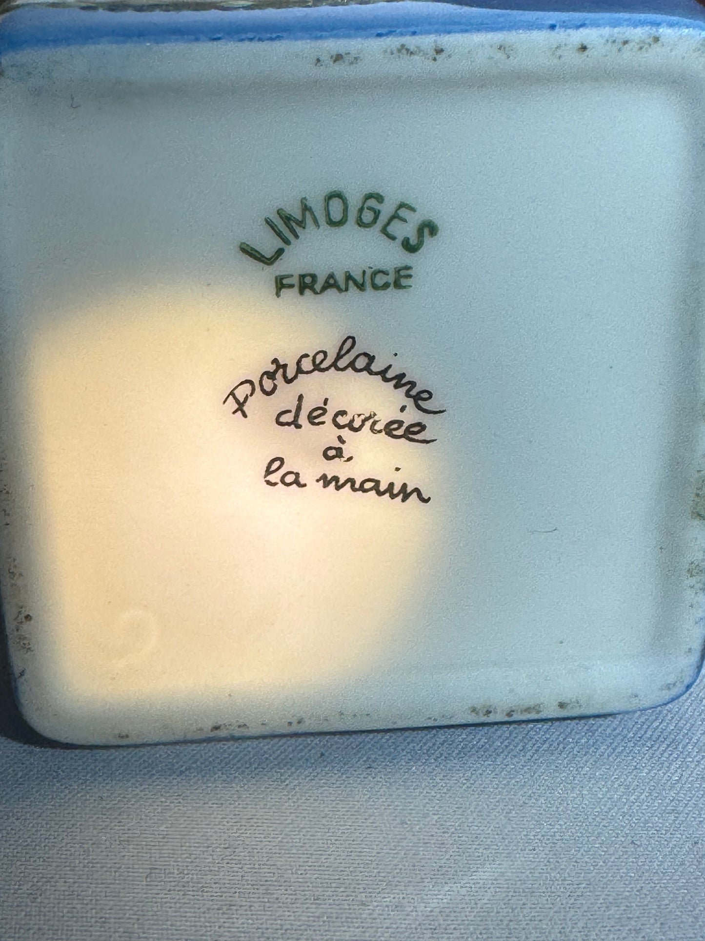 Set of 2 Limoges France Hand-Painted Porcelain Trinket Boxes – Blue, White & Gold