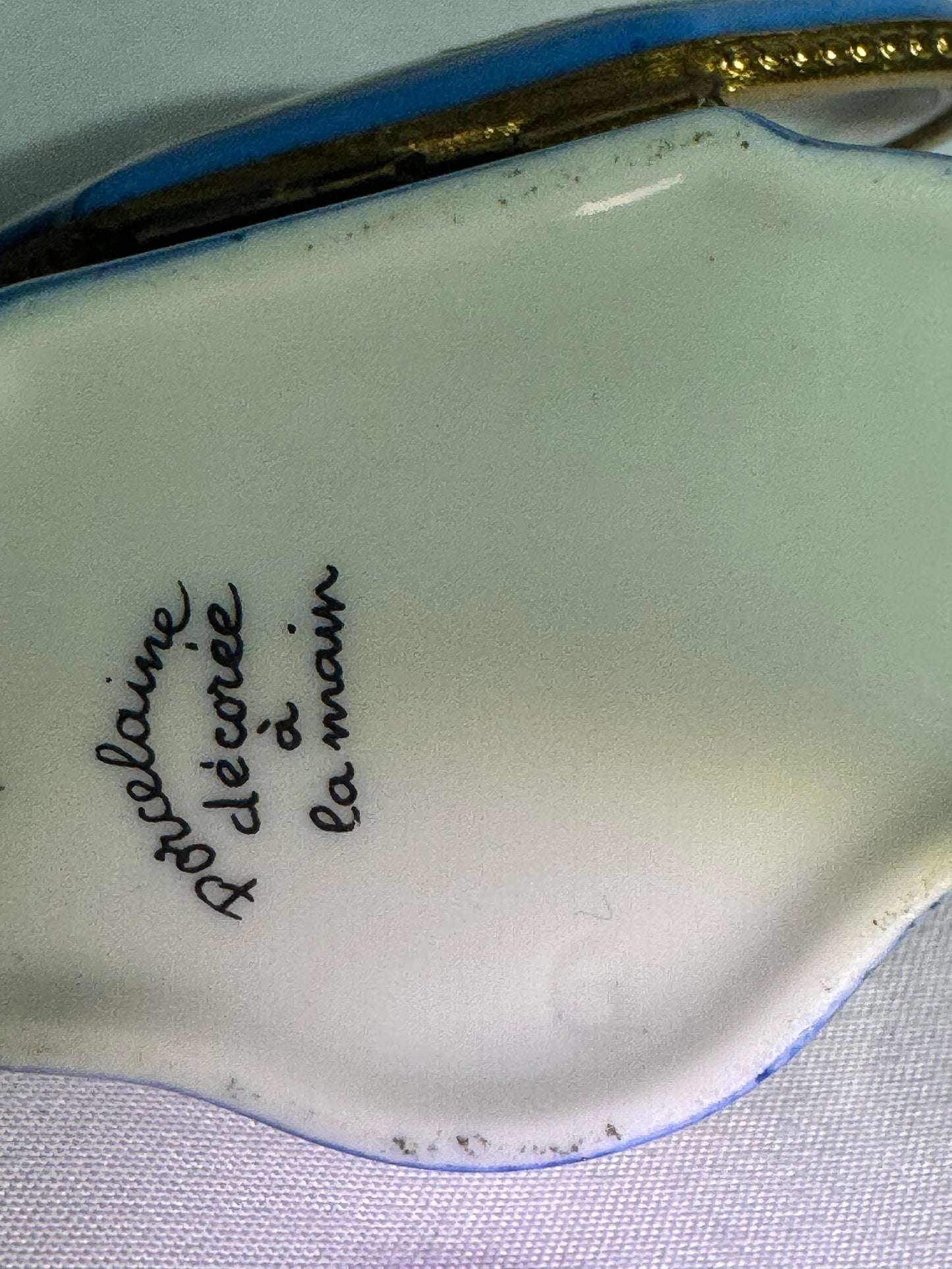 Set of 2 Limoges France Hand-Painted Porcelain Trinket Boxes – Blue, White & Gold