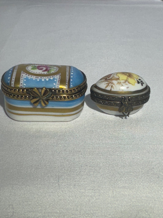 Set of 2 Limoges France Style Porcelain Trinket Boxes – Oval & Egg Shaped