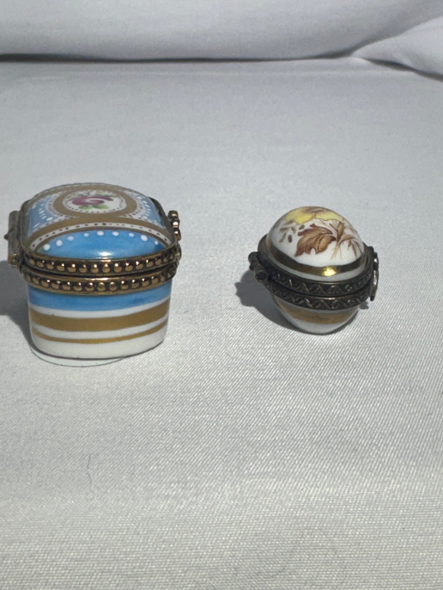 Set of 2 Limoges France Style Porcelain Trinket Boxes – Oval & Egg Shaped