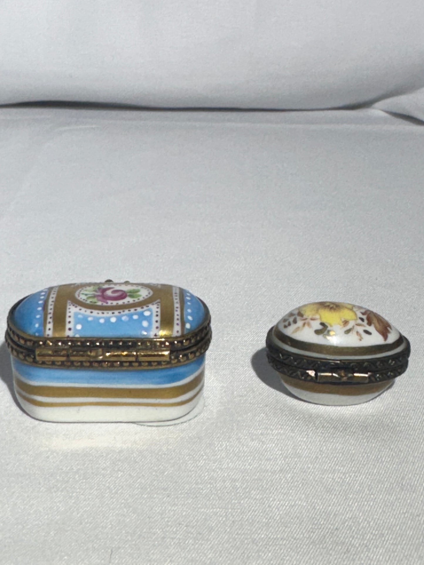 Set of 2 Limoges France Style Porcelain Trinket Boxes – Oval & Egg Shaped