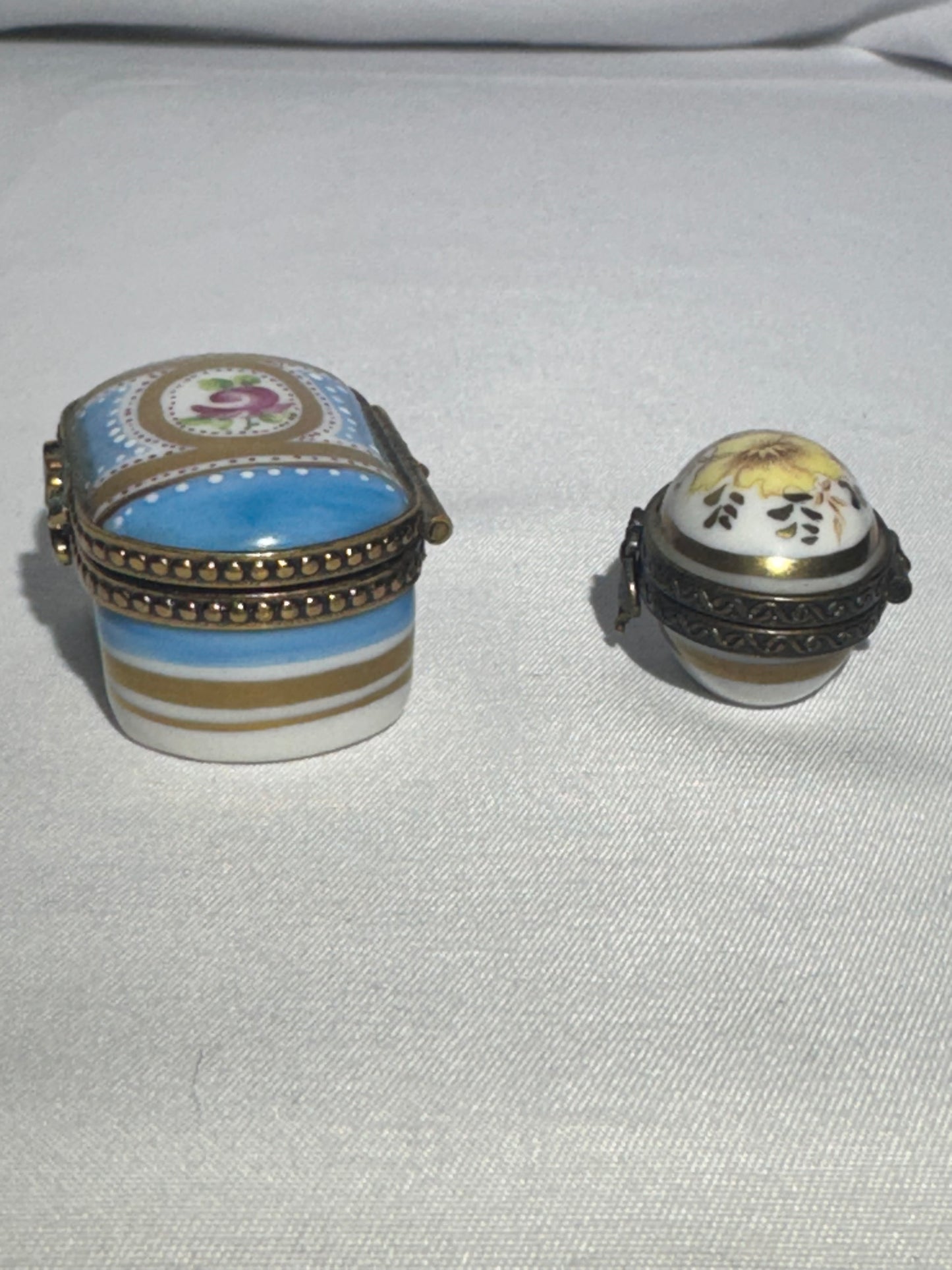 Set of 2 Limoges France Style Porcelain Trinket Boxes – Oval & Egg Shaped