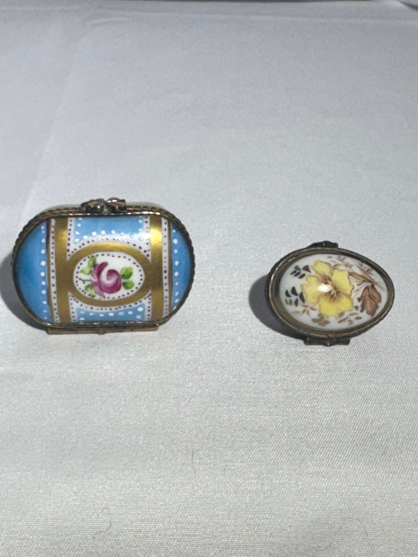 Set of 2 Limoges France Style Porcelain Trinket Boxes – Oval & Egg Shaped