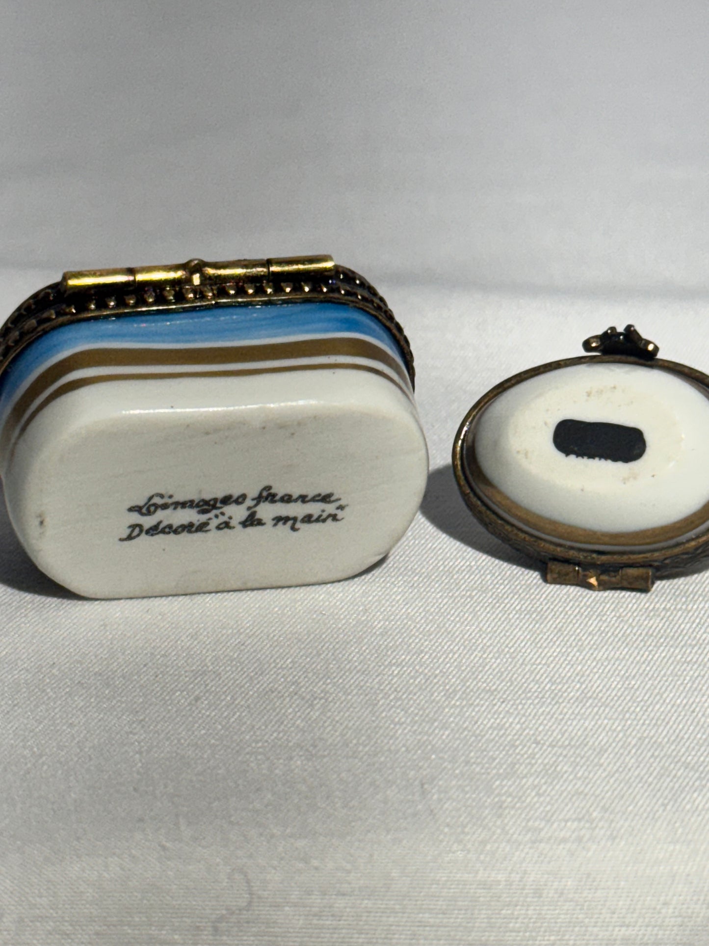 Set of 2 Limoges France Style Porcelain Trinket Boxes – Oval & Egg Shaped