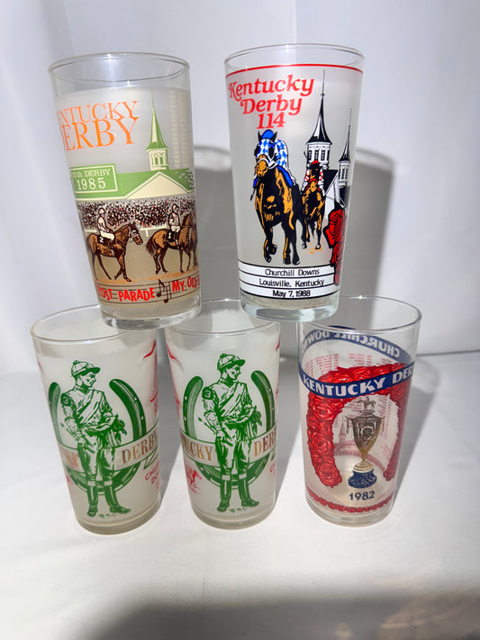 Vintage Kentucky Derby Souvenir Glass Collection – Lot of 5 (1969, 1982, 1985, 1988)