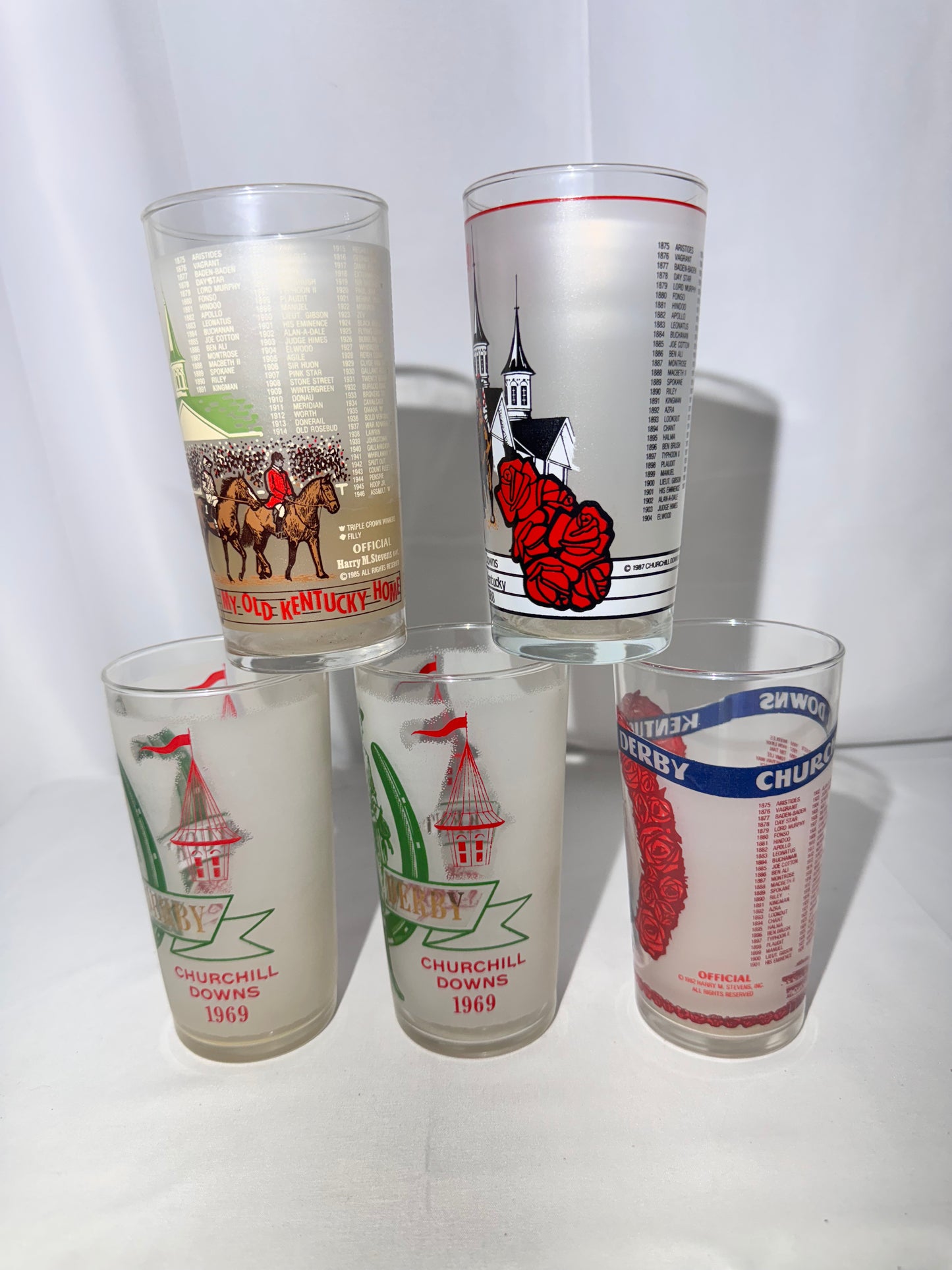 Vintage Kentucky Derby Souvenir Glass Collection – Lot of 5 (1969, 1982, 1985, 1988)