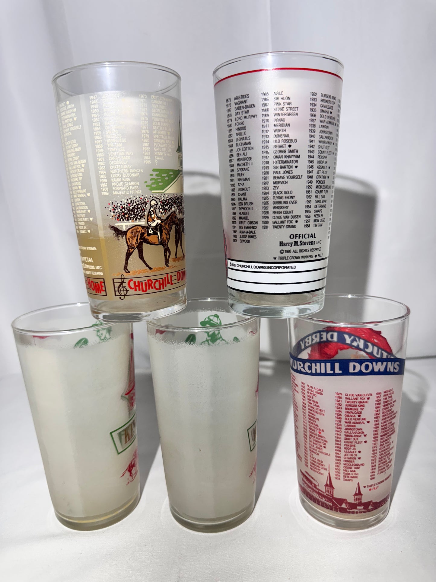 Vintage Kentucky Derby Souvenir Glass Collection – Lot of 5 (1969, 1982, 1985, 1988)