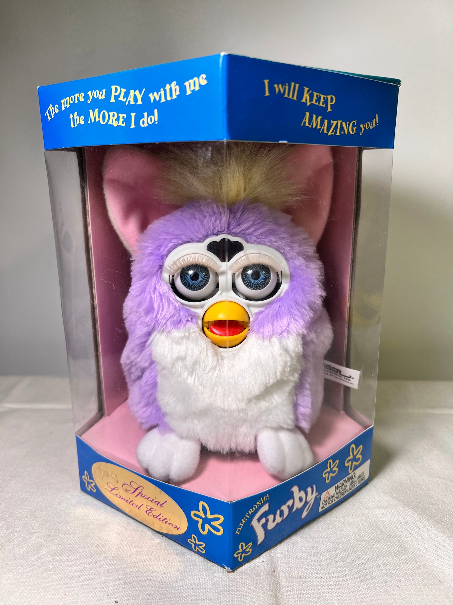 Furby- Tiger Electronics- Purple and white with blue eyes- Special Edition-model #70-800 -1998