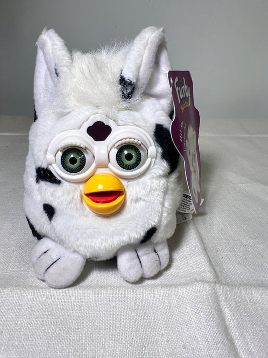 Furby Buddies- Like Big- 1999- Tiger Electronics- white with black spots- Green Eyes