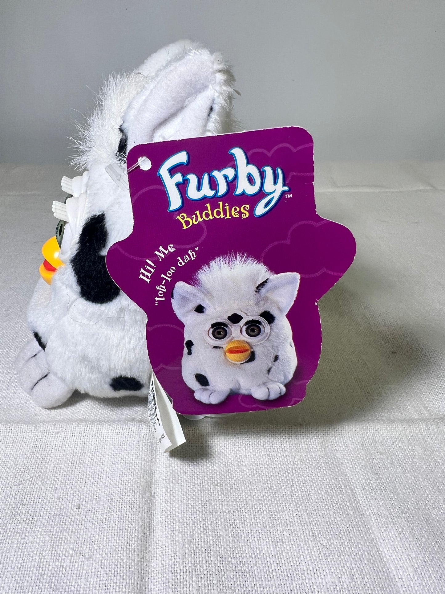 Furby Buddies- Like Big- 1999- Tiger Electronics- white with black spots- Green Eyes