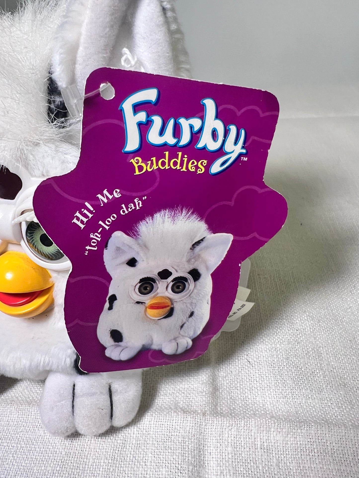 Furby Buddies- Like Big- 1999- Tiger Electronics- white with black spots- Green Eyes