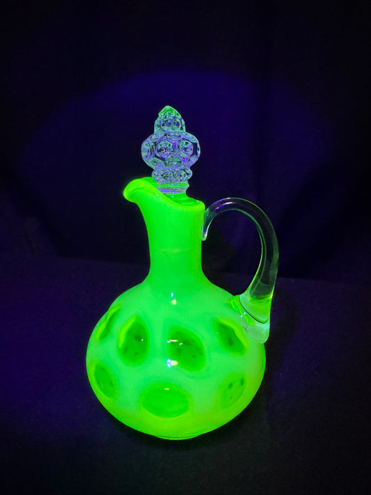 Uranium- Fenton- Cruet - Yellow Opalescent- Coin Dot - “Thumbprint” - Vaseline Glass- Vintage