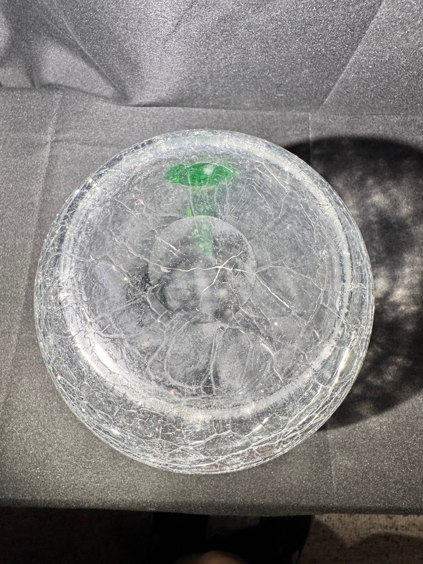 Vintage H.C. Fry Crackle Glass Pitcher – Uranium Green Handle & Knob – 1920s